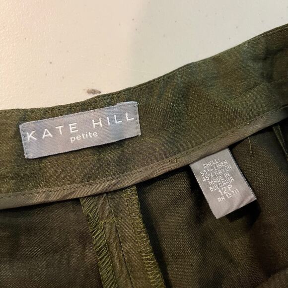 Kate Hill Dark Green Linen High Rise Relaxed Fit Trouser Pants Size 12 - Picture 2 of 13